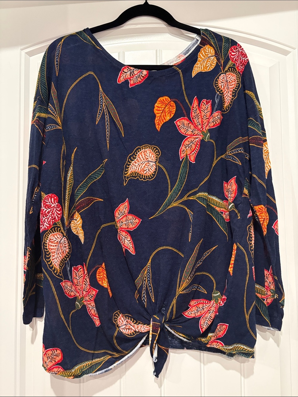 LOFT Navy Floral Knot-Front Tunic